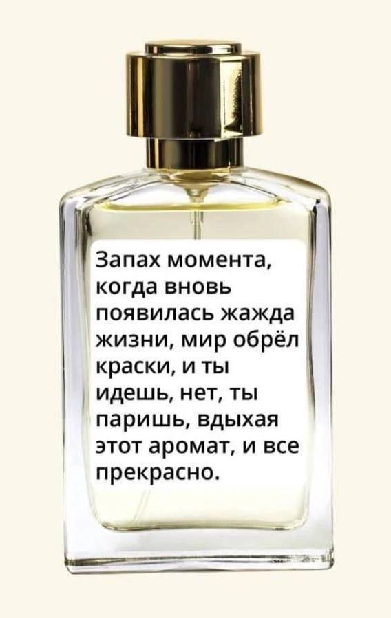 Запах момента, когда вновь появилась жажда жизни, мир обрел краски, и ты идешь, нет, ты паришь, вдыевая этот аромат, и все прекрасно.