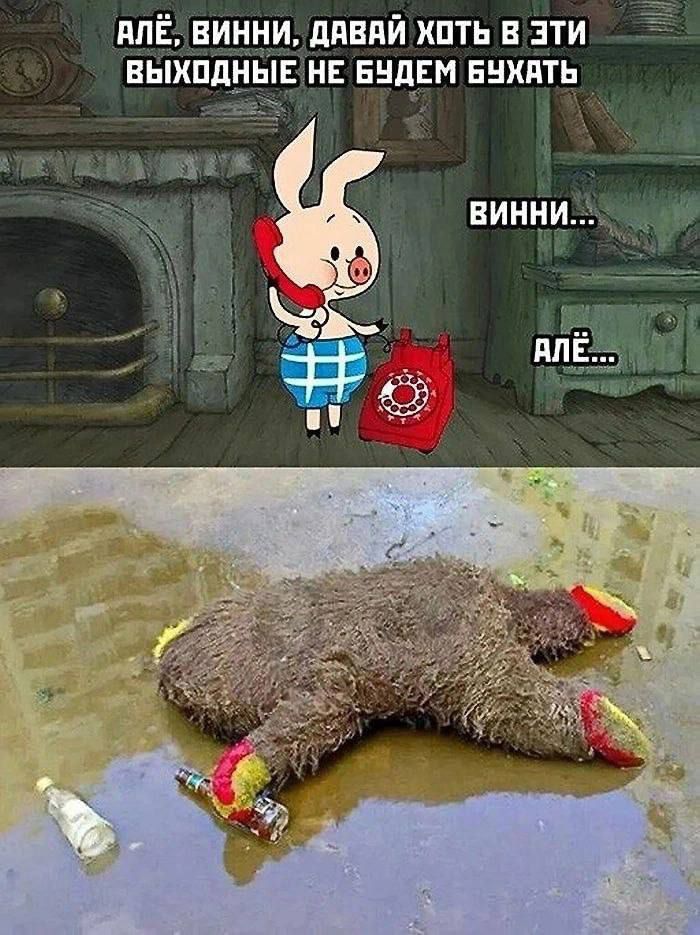 АЛЕ, ВИННИ, ДАВАЙ ХОТЬ В ЭТИЕХ ВЫХОДНЫЕ НЕ БУДЕМ БУХАТЬ
ВИННИ...
АЛЕ...