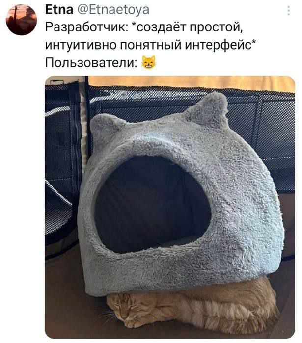 Разработчик: *создаёт простой, интуитивно понятный интерфейс* Пользователи: 😺