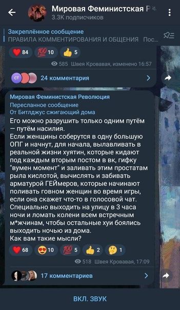 _ Мировая Феминистскаяг 3 ХК подписчиков заиреплёююе с0ие НРАВИЖ КШМНПИРШЫМЧ И мы НИЯ Пух ню в 555 Мшыи маминь ы Мири шинам Рсшлюцм Перш мини 01 Бигплжус пжжвющий дома Его можно разрушить только одним путём путём насилия Если женщины в одну большую ОПГ начиупдпя начала вылавливагь в реальной жизни хуятии которые кидают под каждым нтпрым постом в нк гифку аумен момеиг и заливать этим простатам рыла