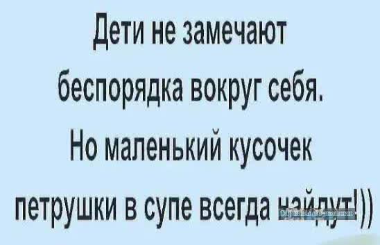 Дети не замечают беспорядка вокруг себя Но маленький кусочек петрушки в супе всегда найлух