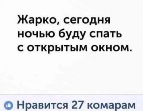 Жарко сегодня ночью буду спать с открытым окном о Нравится 27 комарам