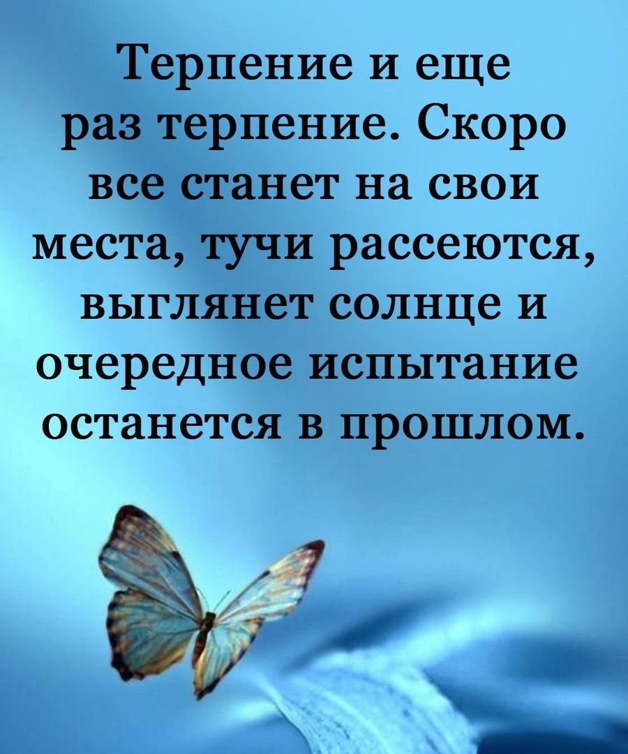 Терпение и еще раз терпение Скоро все станет на свои места тучи рассеются выглянет солнце и очередное испытание останется в прошлом