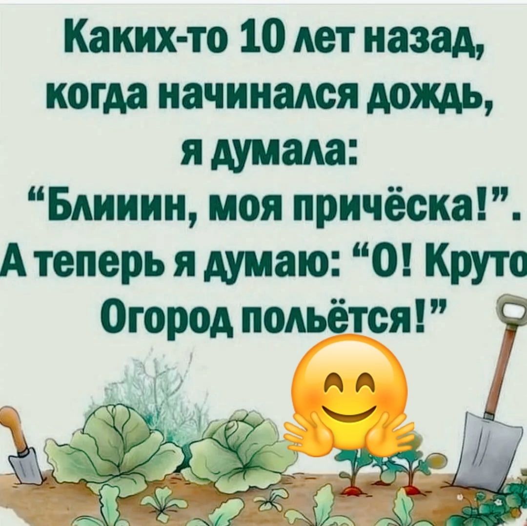 Каких то 10 дет назад когда начинался дождь я думала Бдииин моя причёска А теперь я думаю О Круто Огород подьётся