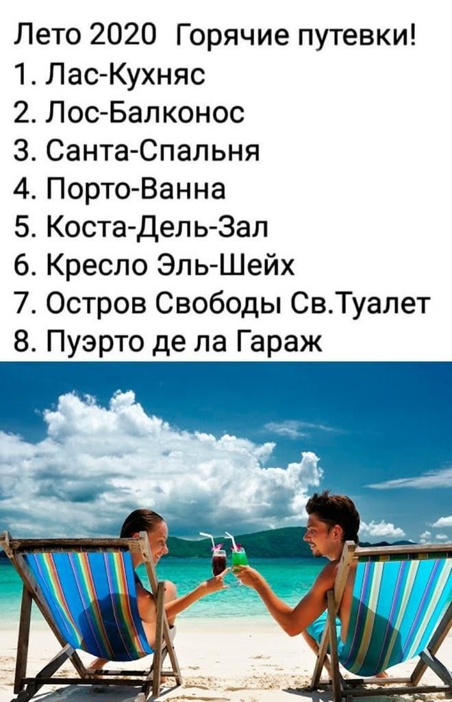 Лето 2020 Горячие путевки 1 Лас Кухняс 2 Лос Балконос 3 СантаСпальня 4 ПортоВанна 5 Коста ДельЗап 6 Кресло Эль Шейх 7 Остров Свободы СвТуалет 8 Пуэрто де ла Гараж