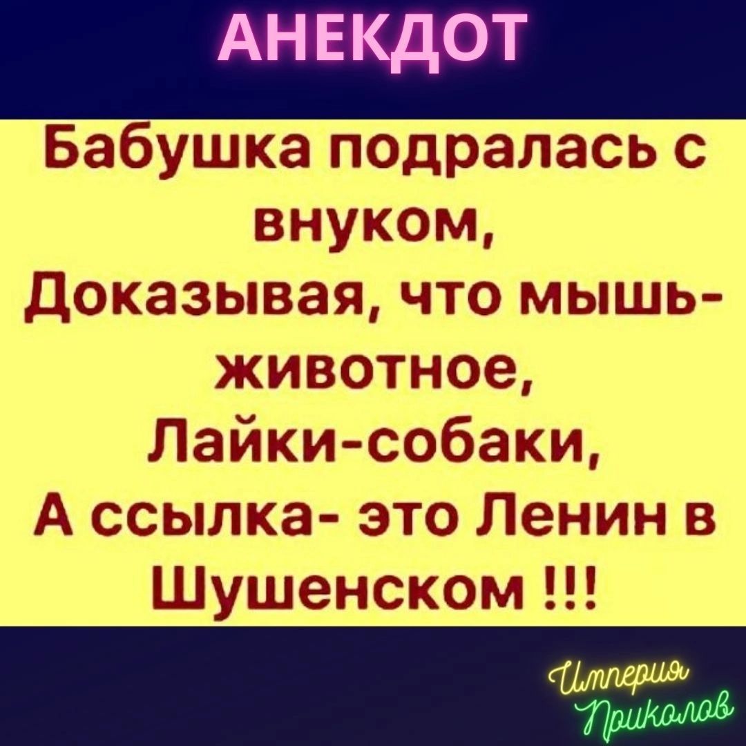 АНЕКДОТ Бабушка подралась с внуком доказывая что мышь животное Лайки собаки А ссылка это Ленин в Шушенском _