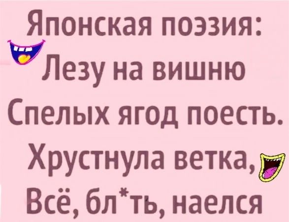 Японская поэзия уЛезу на вишню Спелых ягод поесть Хрустнула ветка Всё блть наелся