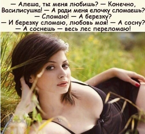 Алеша ты меня любишь Конечно Василисушкп А ради меня елочку сломаеШь Сломцюі А березку И березку сломать любовь моя А сосну А соснешь весь лес пергломпю