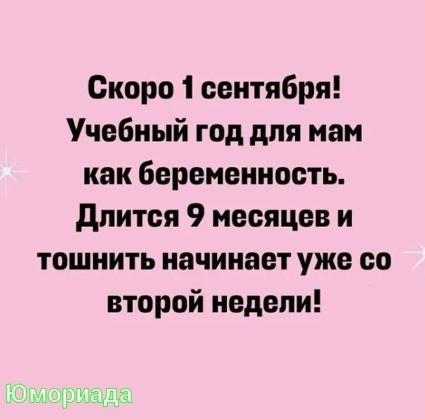 Скоро 1 сентября Учебный год для нам как беременность длится 9 месяцев и тошнить начинает уже со второй недели