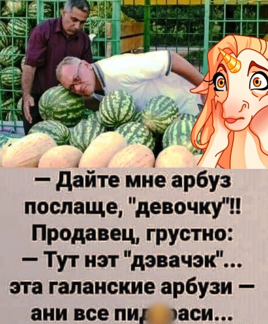 йте мне арбуз послаще девочку Продавец грустно Тут нэт дэвачэк эта галаиские арбузи ани все пид веси
