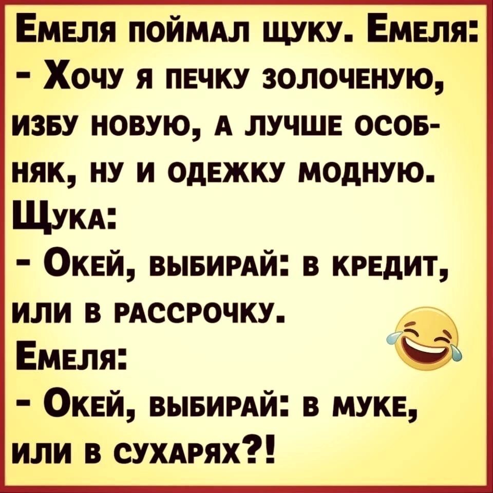 Емвпя поймдл щуку Емеля Хочу я печку золоченую изву новую А лучше осов няк ну и ОдЕЖКУ модную Щикд Окей вывиий в кредит или в РАССРОЧКУ Емвля Окей вывимй или сухдгях