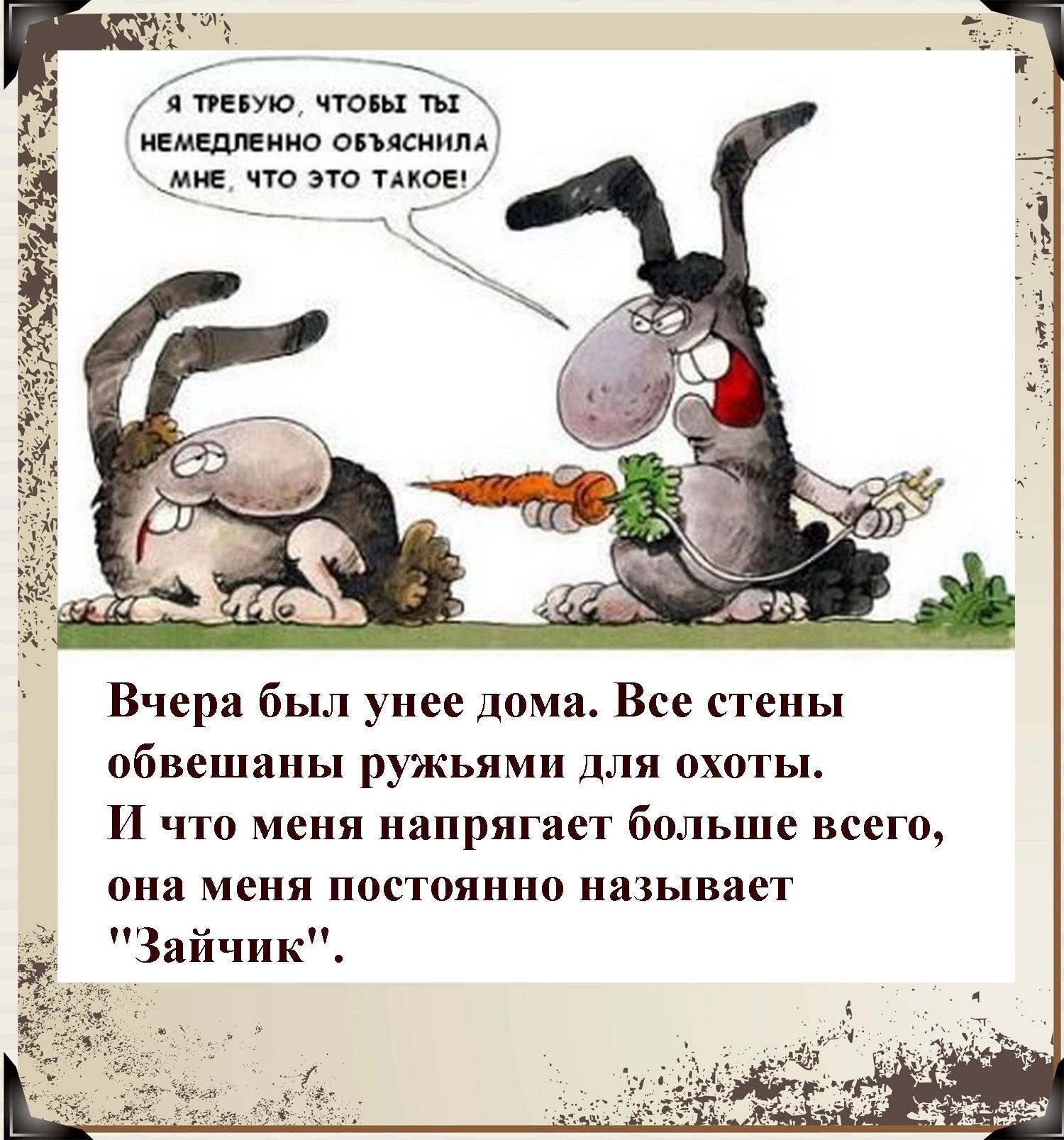мщпиив пишим 31 чт по пмк Вчера был уиее дома Все стены обвешяиы ружьями для охоты И что меня напрягает больше всего она меня постпинио называет Зайчик