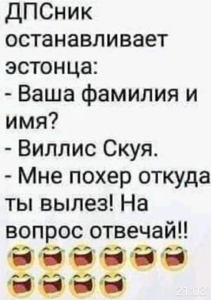 дПСник останавливает эстонца Ваша фамилия и имя Виллис Скуя Мне похер откуда ты вылез На вопрос отвечай 322