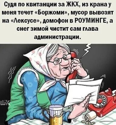 Судя по квитанции за ЖКХ из крана у меня течет Боржоми мусор вывозят из Аексуое домофон в РОУМИНГЕ снег зимой чистит сам глава