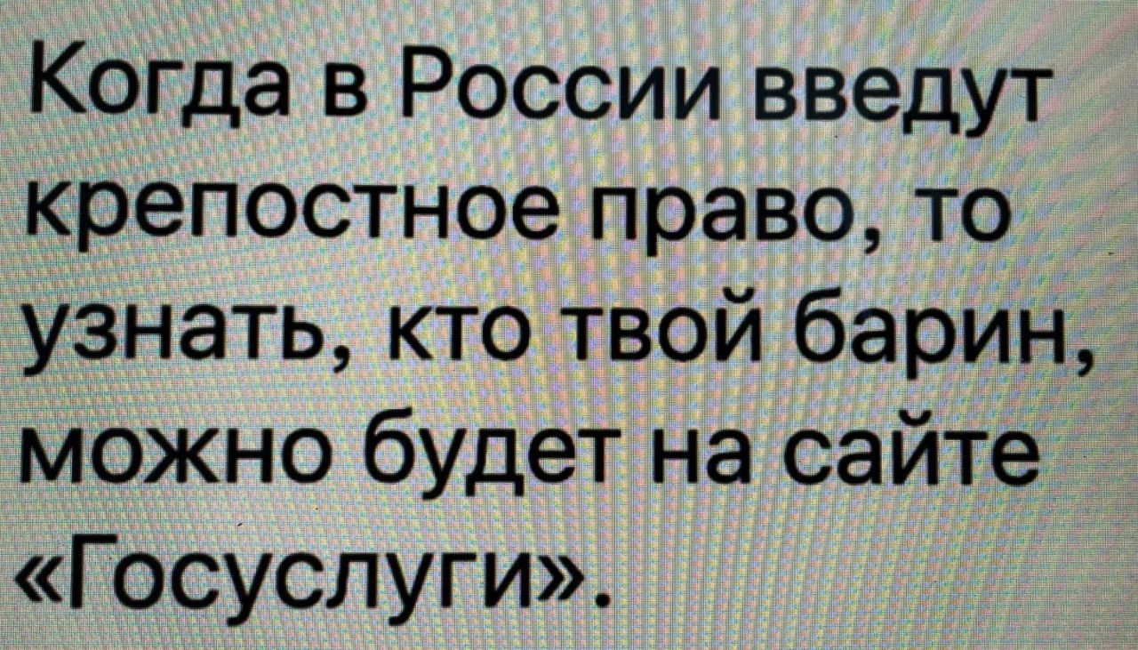 Когда в России введут крепостное право то узнать кто твой барин можно будет на сайте Госуслуги