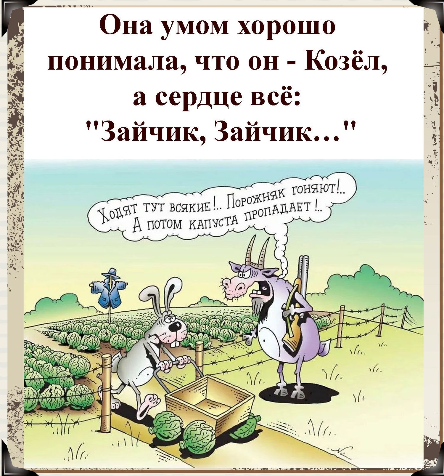 Она умом хорошо понимала что он Козёл а сердце всё Зайчик Зайчик оат У ВСяКиЕ ПЙ А потом КАПУСТА Г