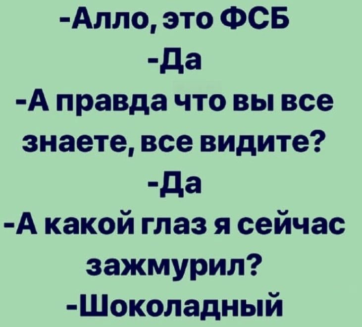 Алло это ФСБ да А правда что вы все знаете все видите да А какой глаз я сейчас зажмурил Шокопадный