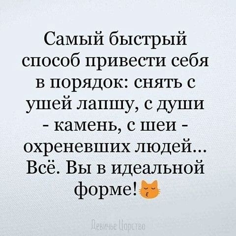 Самый быстрый способ привести себя в порядок снять с ушей лапшу с души камень с шеи охреневших людей Всё Вы в Идеальной форме