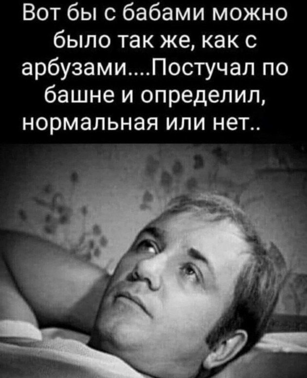 Вот бы с бабами можно было так же как с арбузамиПостучал по башне и определил нормальная ИЛИ нет