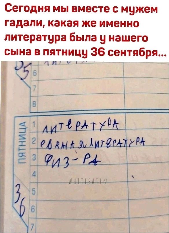 Сегодня мы вместе с мужем гадали какая же именно литература была у нашего сына в пятницу 38 сентября