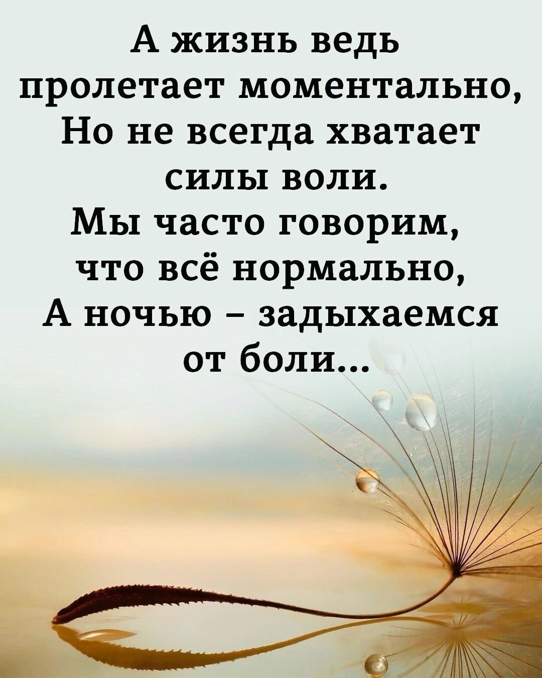 А жизнь ведь пролетает моментально Но не всегда хватает СИЛЫ БОЛИ Мы часто говорим что всё нормально А ночью задыхаемся от боли