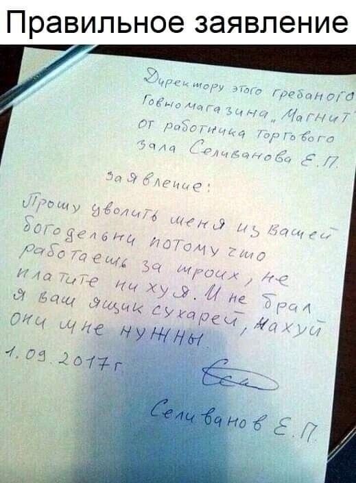 Правильное заявление