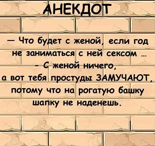 _некТдб _ Что будет с женой если год не эпйймісіться ней сексом 77 76 женой ничегоги а вот т_е__6я пр9_студь_1 ЗДАМУЧАЮТ _ потому что нет рогатую башку шапку не наденешь