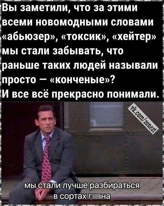 Вы заметили что за этими всеми новомодными словами абьюзер токсик хейтер мы стали забывать что раньше таких людей называли просто копченые И все всё прекрасно понимали МЫ СТЭПИ ПУЧШ 7 сортах _ __ __ __ __ __