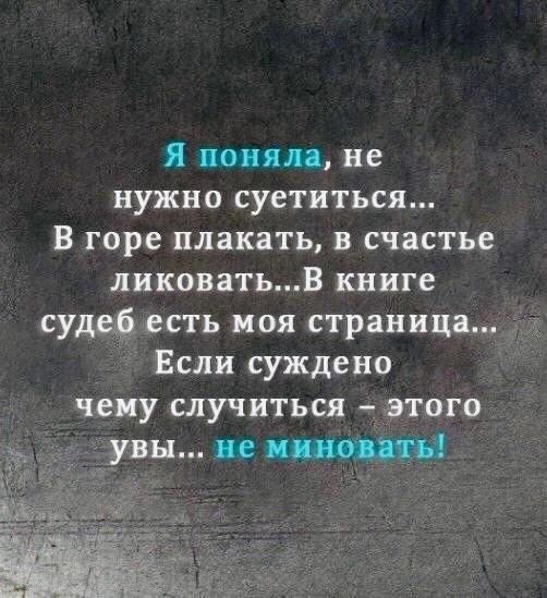 Я понял не нужно суетиться В горе плакать в счастье ликоватьВ книге суде есть ноя страница Если суждено чеку случиться этого увы