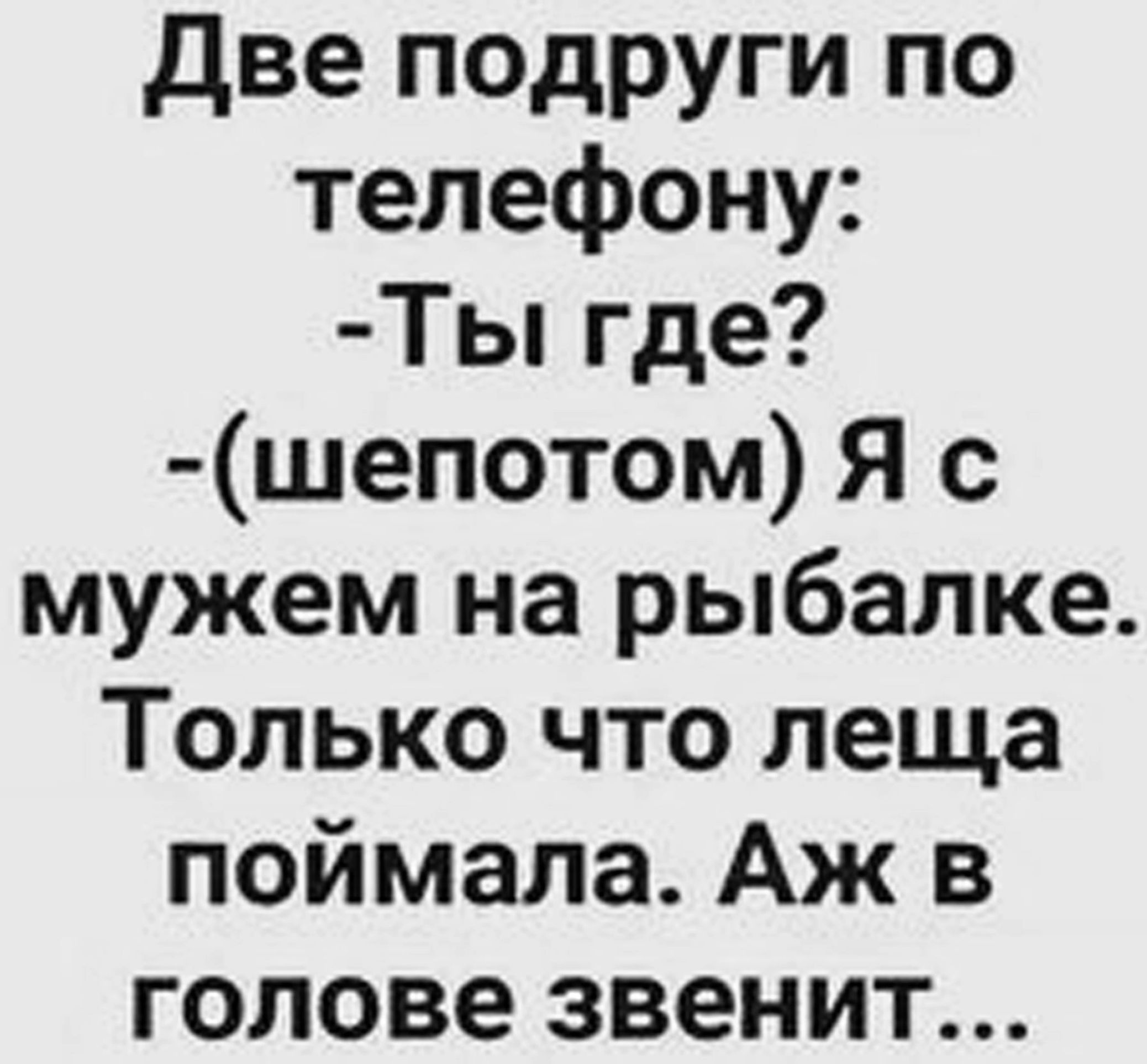 две подруги по телефону Ты где шепотом Я с мужем на рыбалке Только что леща поймала Аж в голове звенит