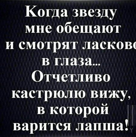 Когда звезду мне обещают и смотрят ласков в глаза Отчетливо кастрюлю вижу в которой варится лапша