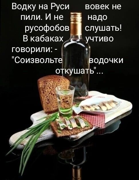 Водку на Руси вовек не пили И не надо русофобов слушать В кабаках 2 учтиво говорили е Соизвольт Тёодочки откушать