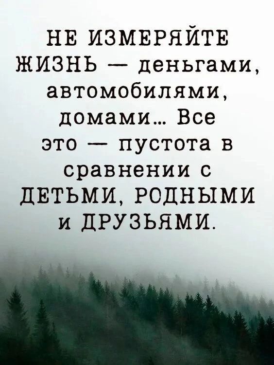 НЕ ИЗМЕРЯЙТЕ ЖИЗНЬ — деньгами, автомобилями, домами... Все это — пустота в сравнении с ДЕТЬМИ, РОДНЫМИ и ДРУЗЬЯМИ.