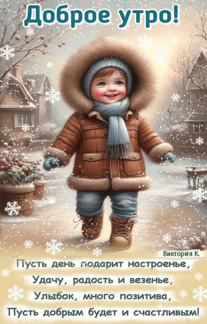 Доброе утро!\n\nПусть день подарит настроение,\nУдачу, радость и везенье,\nУлыбок, много позитива,\nПусть добрым будет и счастливым!\n\nВиктория К.