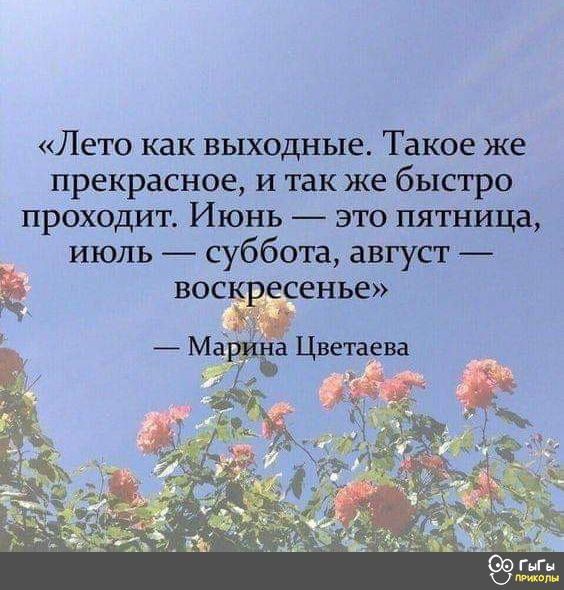 Лето как выходные Такое же прекрасное и так же быстро проходит Июнь это пятница июль суббота август воскресенье о Мариа Цветаева