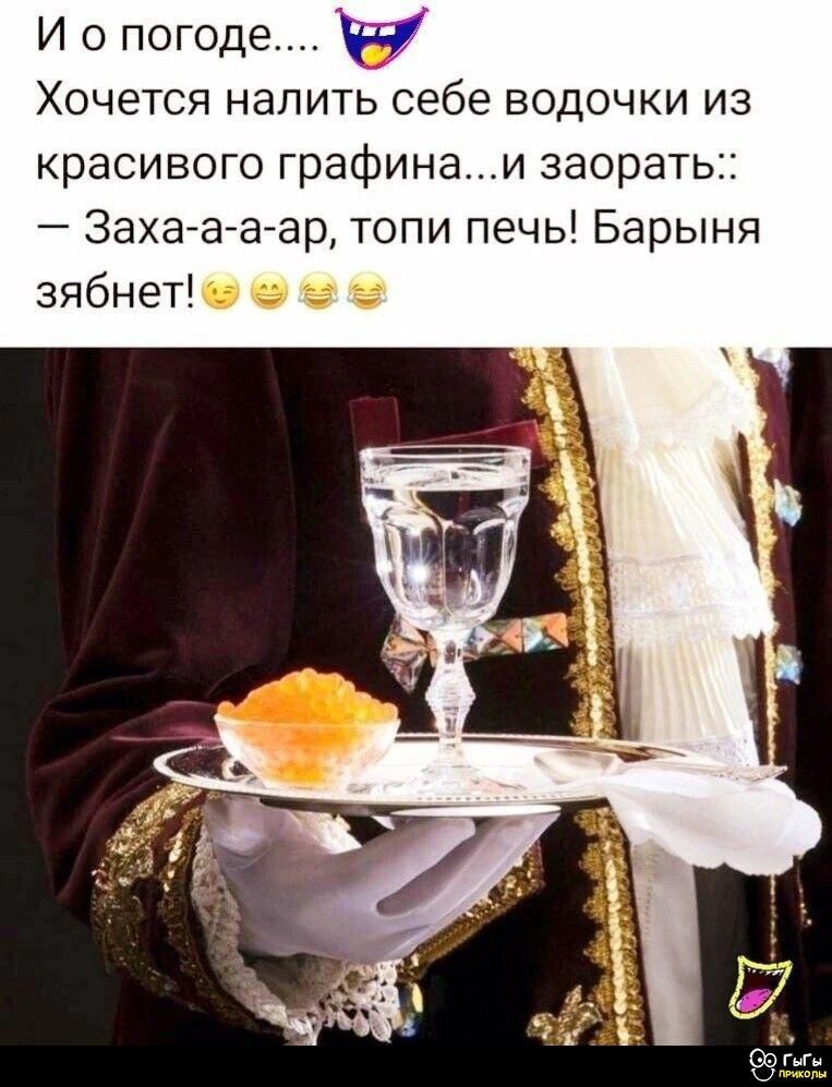 И о погоде.... Хотелось налить себе водочки из красивого графина...и заорать:: — Заха-а-а-ар, топи печь! Барыня зябнет! 😌😄😂