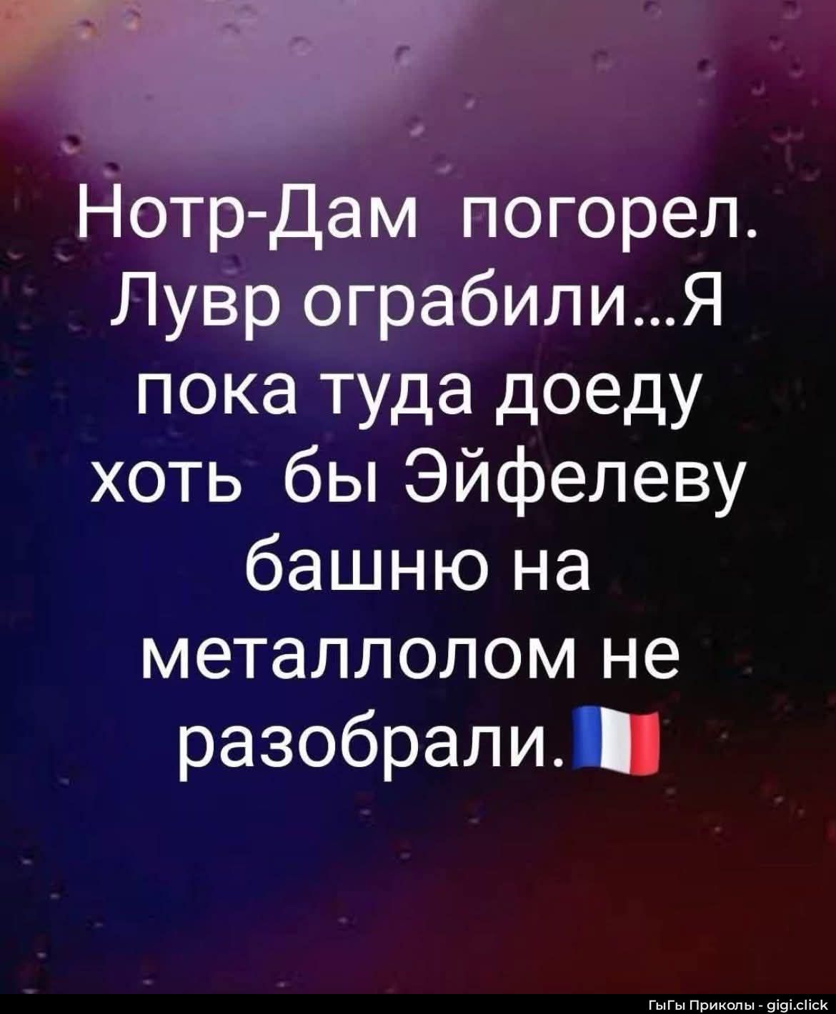 Нотр-Дам погорел. Лувр ограбили...Я пока туда доеду хоть бы Эйфелеву башню на металлолом не разобрали. 🇫🇷