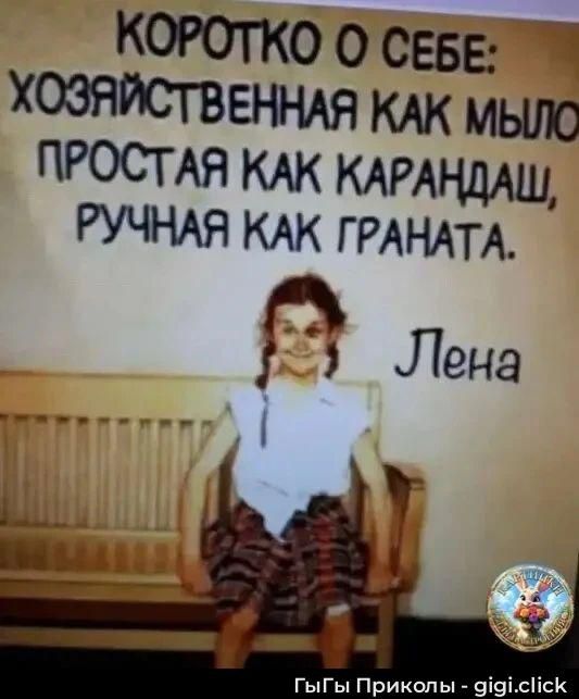 Коротко о себе: хозяйственная как мыло, простая как карандаш, ручная как граната. Лена