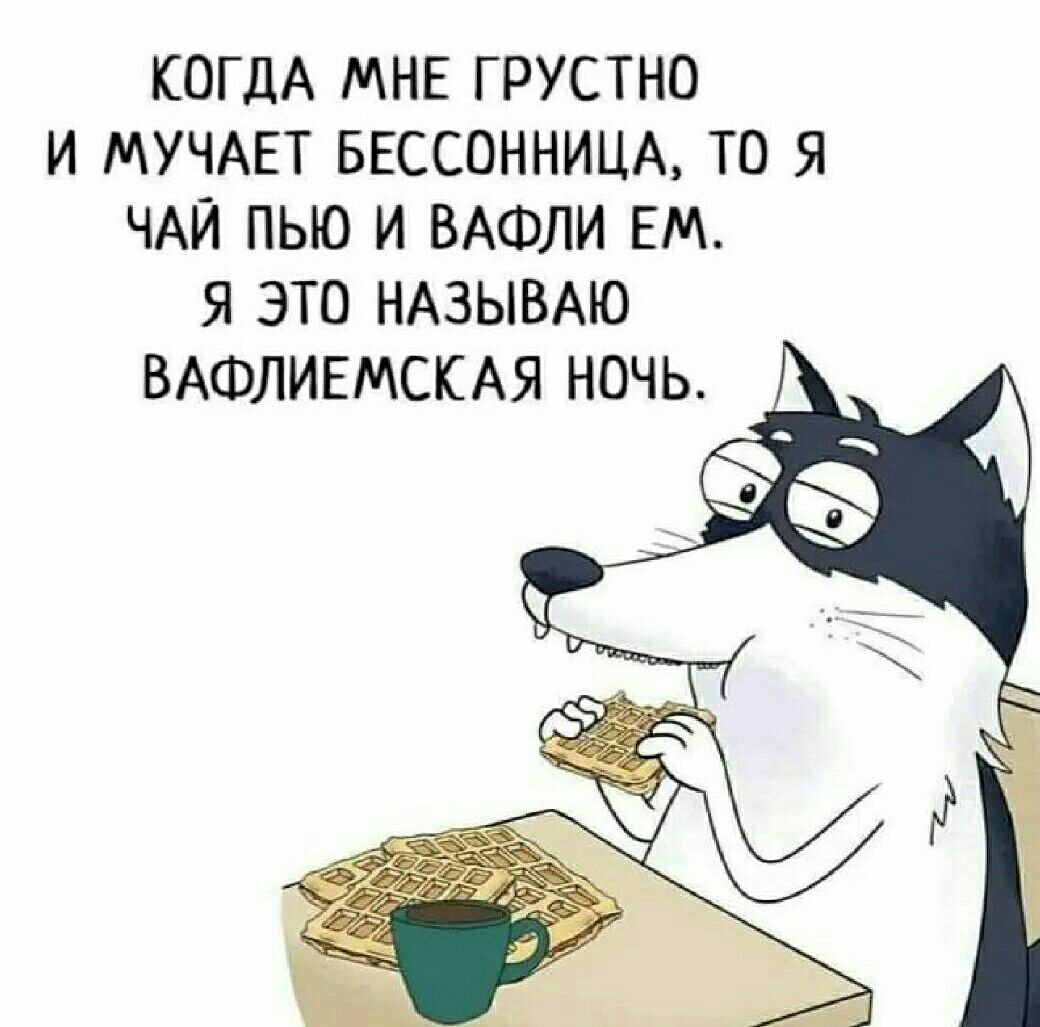 КОГДА МНЕ ГРУСТНО И МУЧАЕТ БЕССОННИЦА ТО Я ЧАЙ ПЬЮ И ВАФЛИ ЕМ Я ЭТО НАЗЫВАЮ ВАФЛИЕМСКАЯ НОЧЬ е