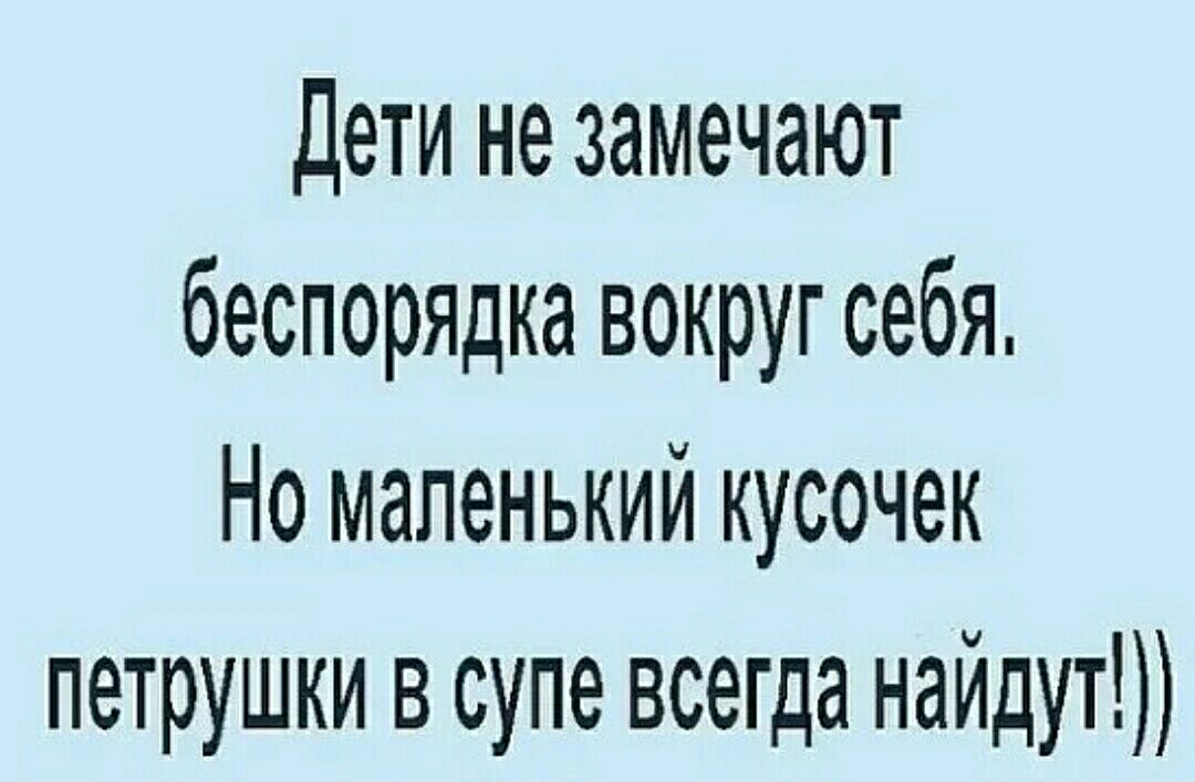 Дети не замечают беспорядка вокруг себя Но маленький кусочек петрушки в супе всегда найдут