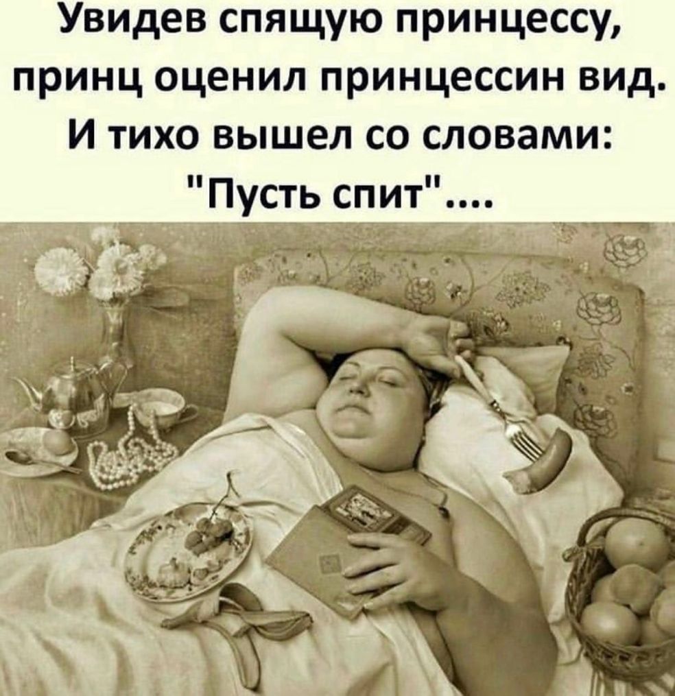 Увидев спящую принцессу принц оценил принцессин вид И тихо вышел со словами ЁПусть спит _