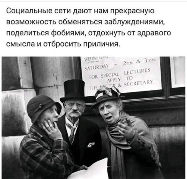 Социальные сети дают нам прекрасную возможность обменяться заблуждениями поделиться фобиями отдохнуть от здравого смысла и отбросить приличия