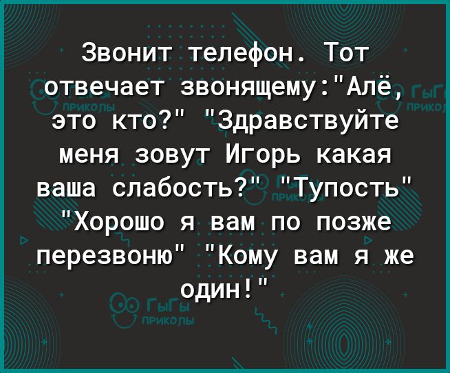 Звонит телефон. Тот отвечает звонящему : 