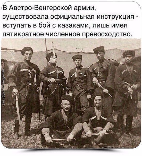 В Австро Венгерской армии существовала официальная инструкция вступать в бой с казаками лишь имея пятикратное численное превосходство