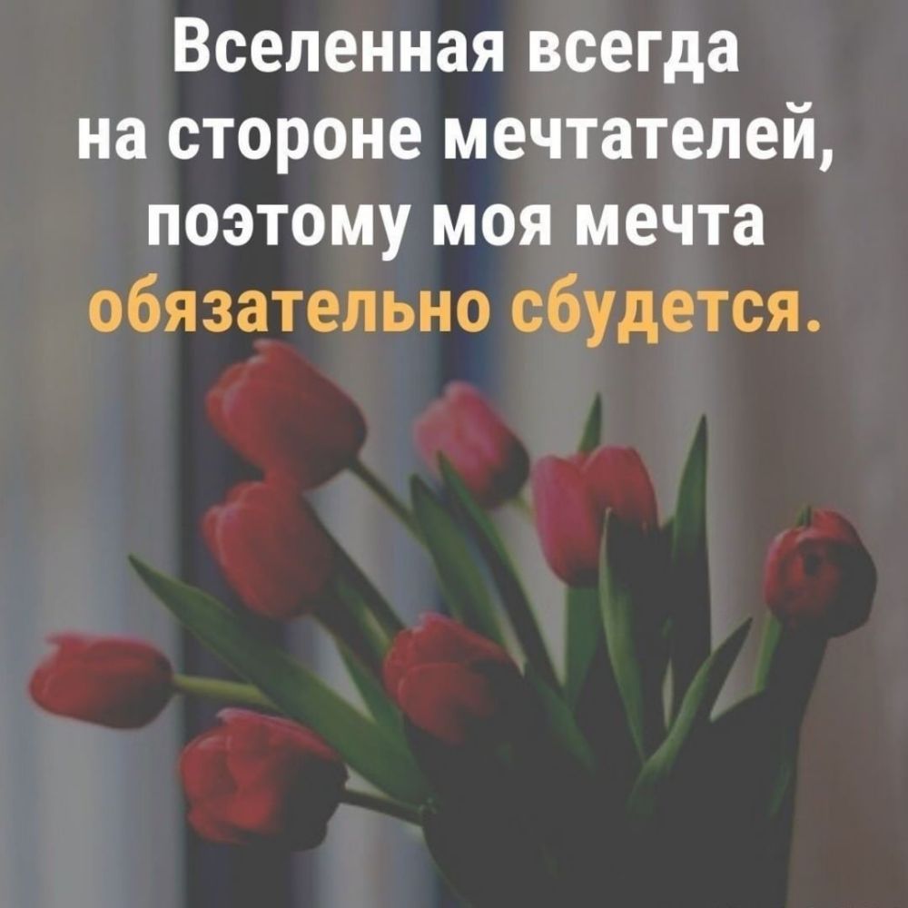 Вселенная всегда на стороне мечтателей поэтому моя мечта обязательно сбудется