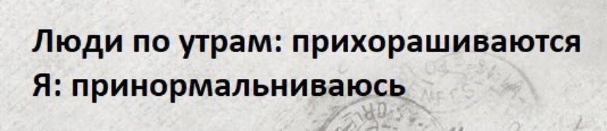 Люди по утрам прихорашиваются Я принормальниваюсь