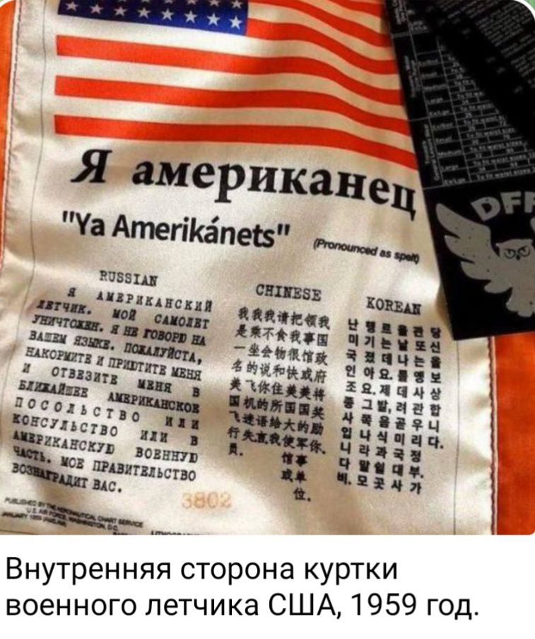 Ё пд пр д длвсп в дп в и ццатьцпрв спид Ь Внутренняя сторона куртки военного летчика США 1959 год