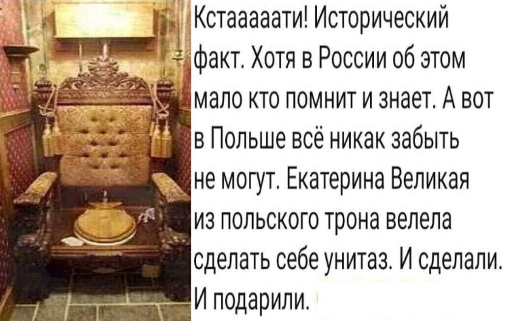 г Кстааааати Исторический факт Хотя в России об этом мало кто помнит и знает А вот _ из польского трона вепепа сделать себе унитаз И одепапи И подарили