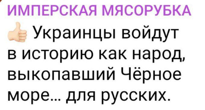 ИМПЕРСКАЯ МЯСОРУБКА Украинцы войдут в историю как народ выкопавший Чёрное море для русских