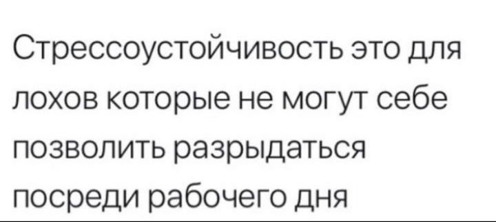 Стрессоустойчивость это для лохов которые не могут себе позволить разрыдаться посреди рабочего дня